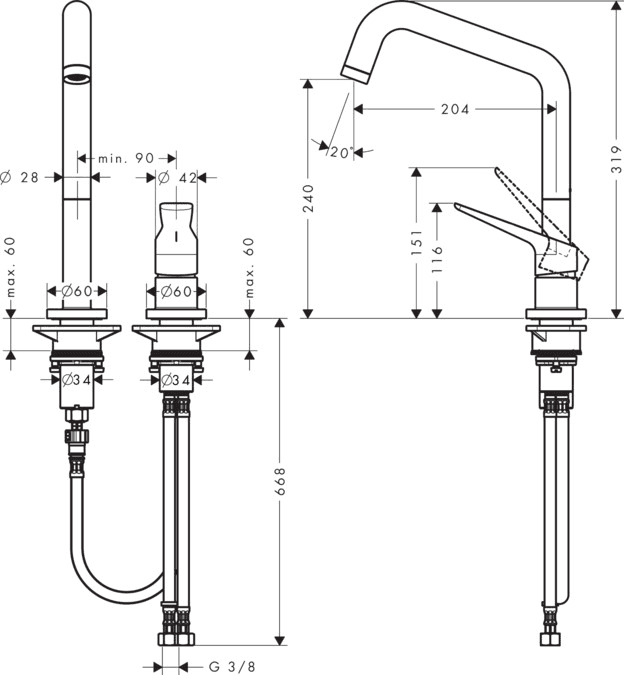 Mitigeur de cuisine AXOR Citterio M avec 2 trous - vue 3