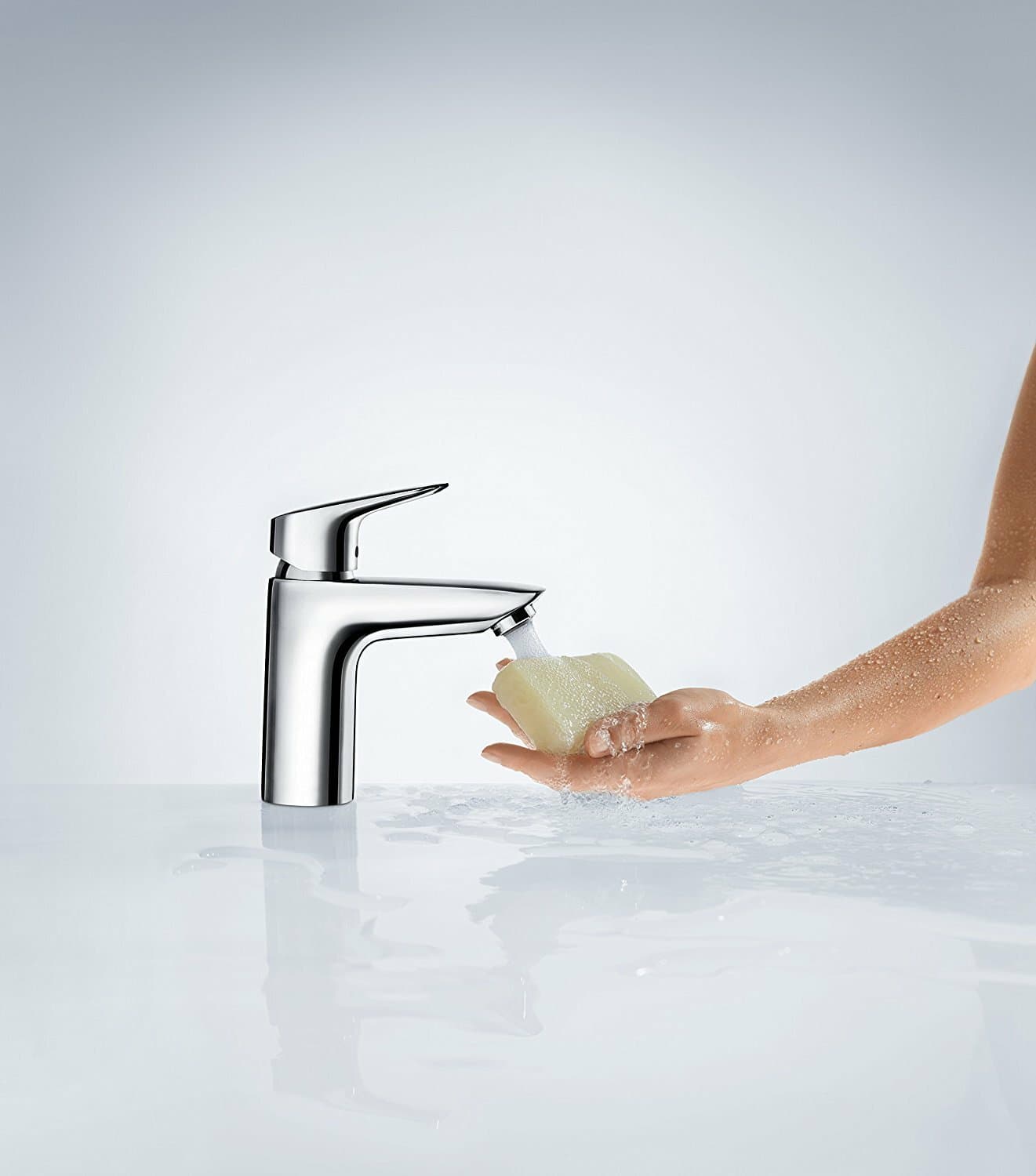 Mitigeur de lavabo Hansgrohe Logis 100 CoolStart en laiton chromé  avec tirette et vidage - vue 6