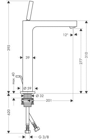 Mitigeur de lavabo AXOR Citterio 280 surélevé pour vasque libre avec tirette et vidage - vue 5