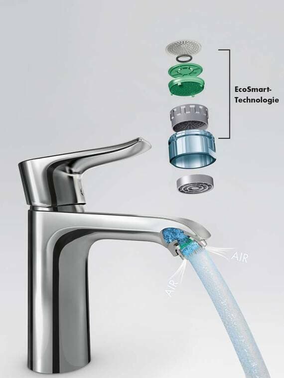 Mitigeur de lavabo Hansgrohe Metris 110  CoolStart en laiton chromé avec tirette et vidage - vue 6
