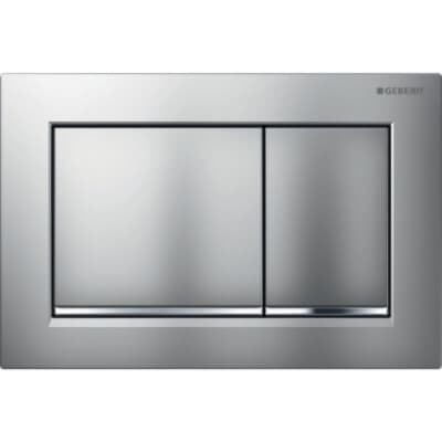 Plaque de déclenchement Geberit Omega20 square pour rinçage double touche / laqué chromé mat - bandes design : chromé mat