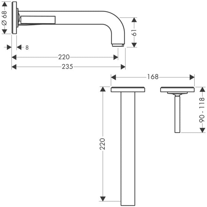 Mitigeur de lavabo encastré AXOR Citterio 225 mm en laiton chromé - vue 3