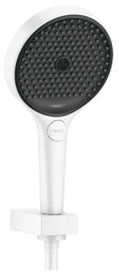 Support mural Hansgrohe avec douchette à main Rainfinity 130 3 jets PowderRain et flexible 160 cm en blanc mat