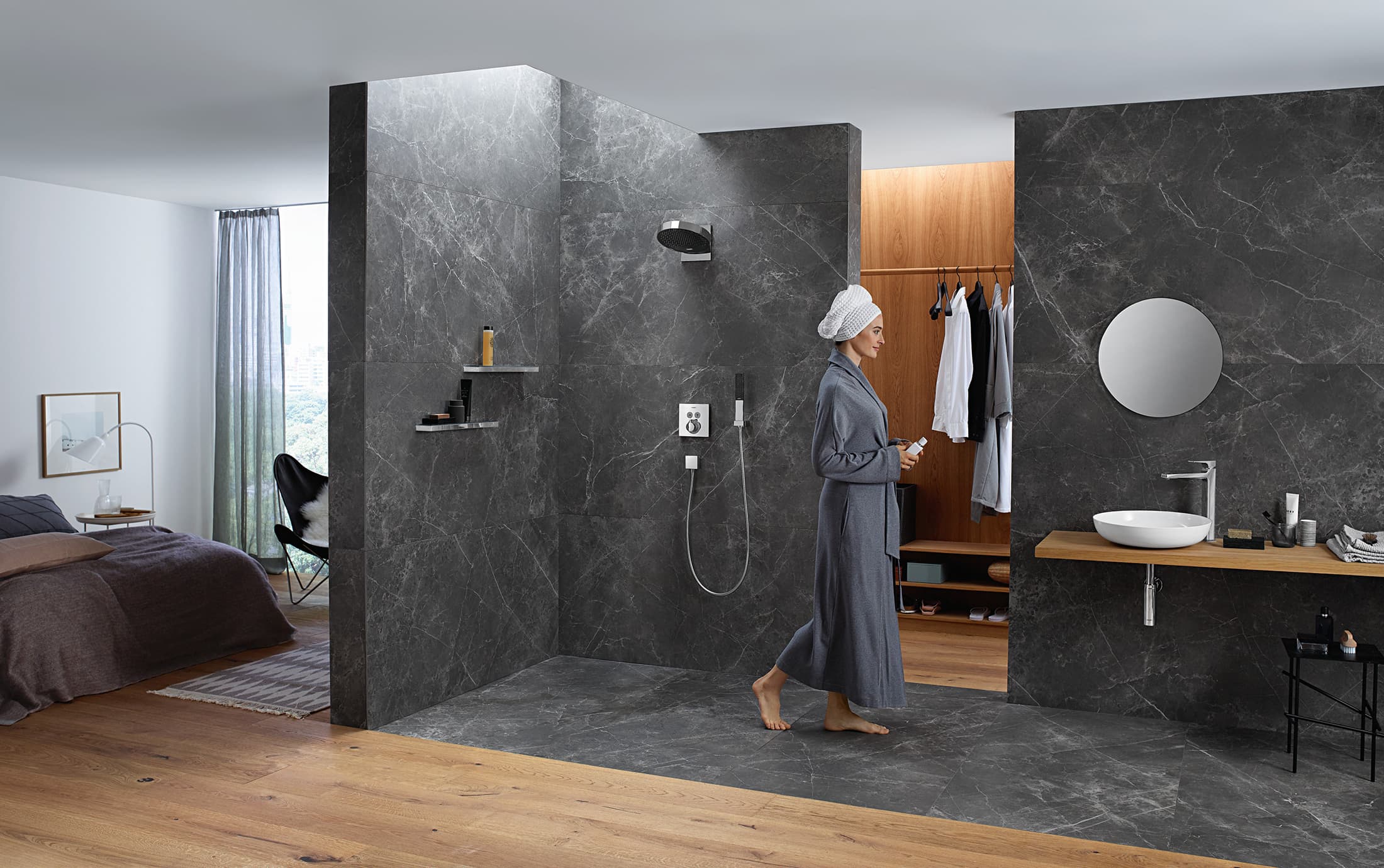 Support mural Hansgrohe avec douchette à main Rainfinity 100 1 jet PowderRain et flexible 160 cm en chromé - vue 6