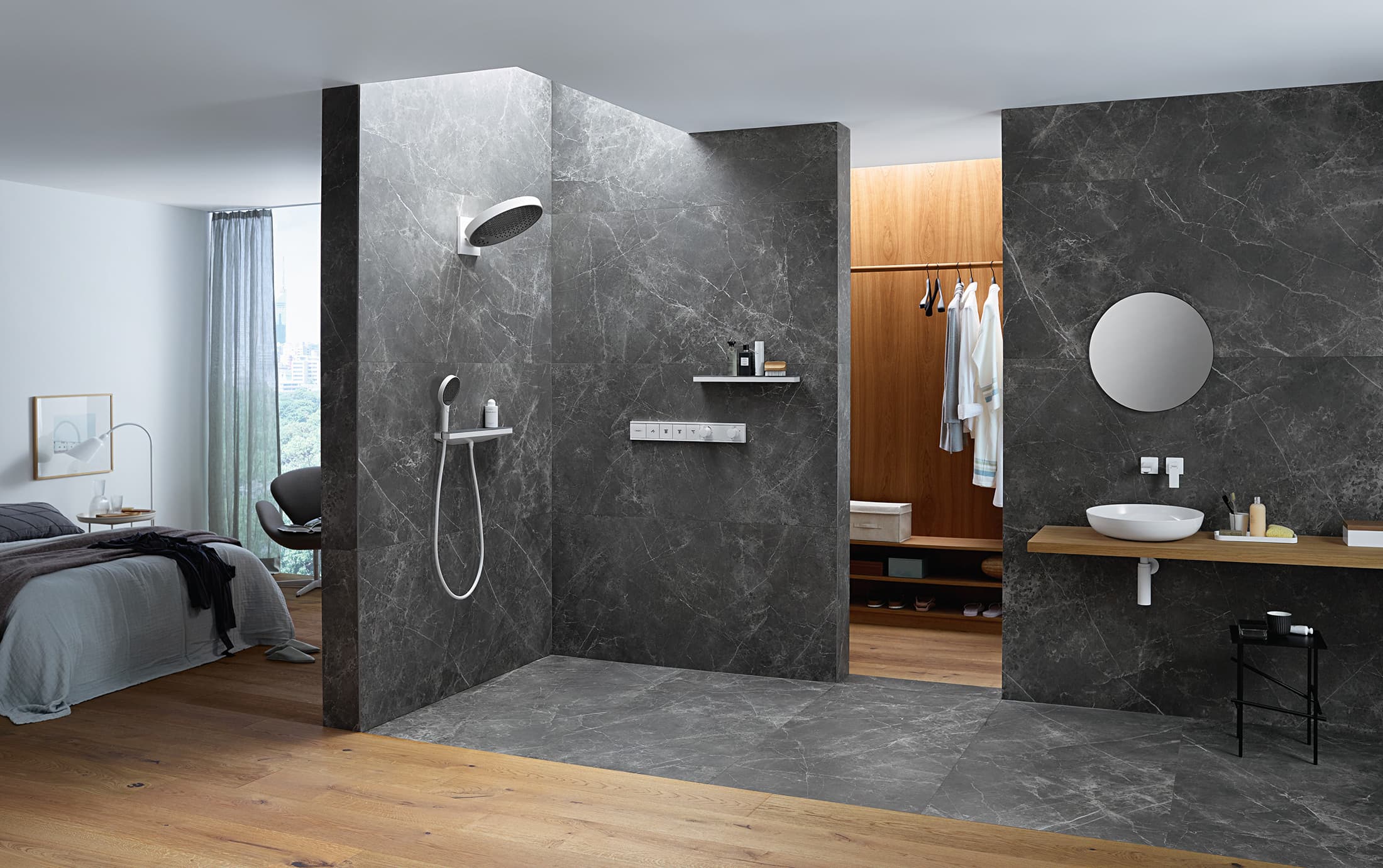 Douche de tête Hansgrohe Rainfinity 360 1 jet avec raccord mural en blanc mat - vue 11