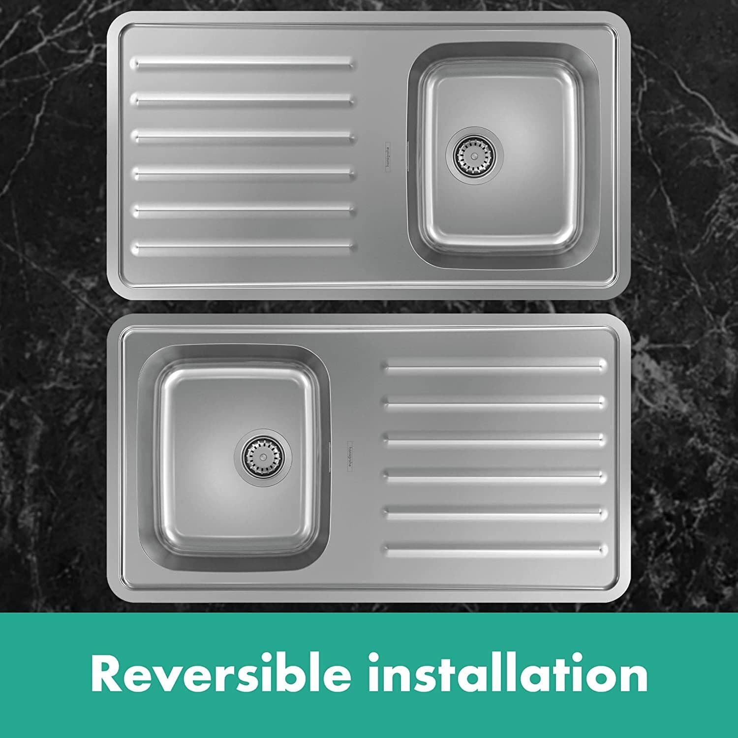 Évier de cuisine Hansgrohe encastré simple bac 34 x 40 cm avec égouttoir - vue 3