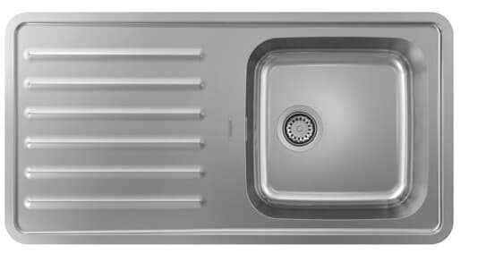 Évier de cuisine Hansgrohe encastré simple bac 40 x 40 cm avec égouttoir en acier inoxydable brossé