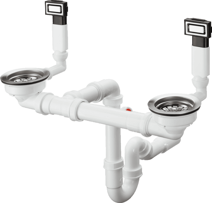 Vidage d'évier de cuisine Hansgrohe double bac avec 2 trop-pleins design
