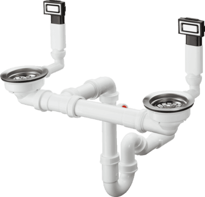 Vidage d'évier de cuisine Hansgrohe double bac avec 2 trop-pleins design