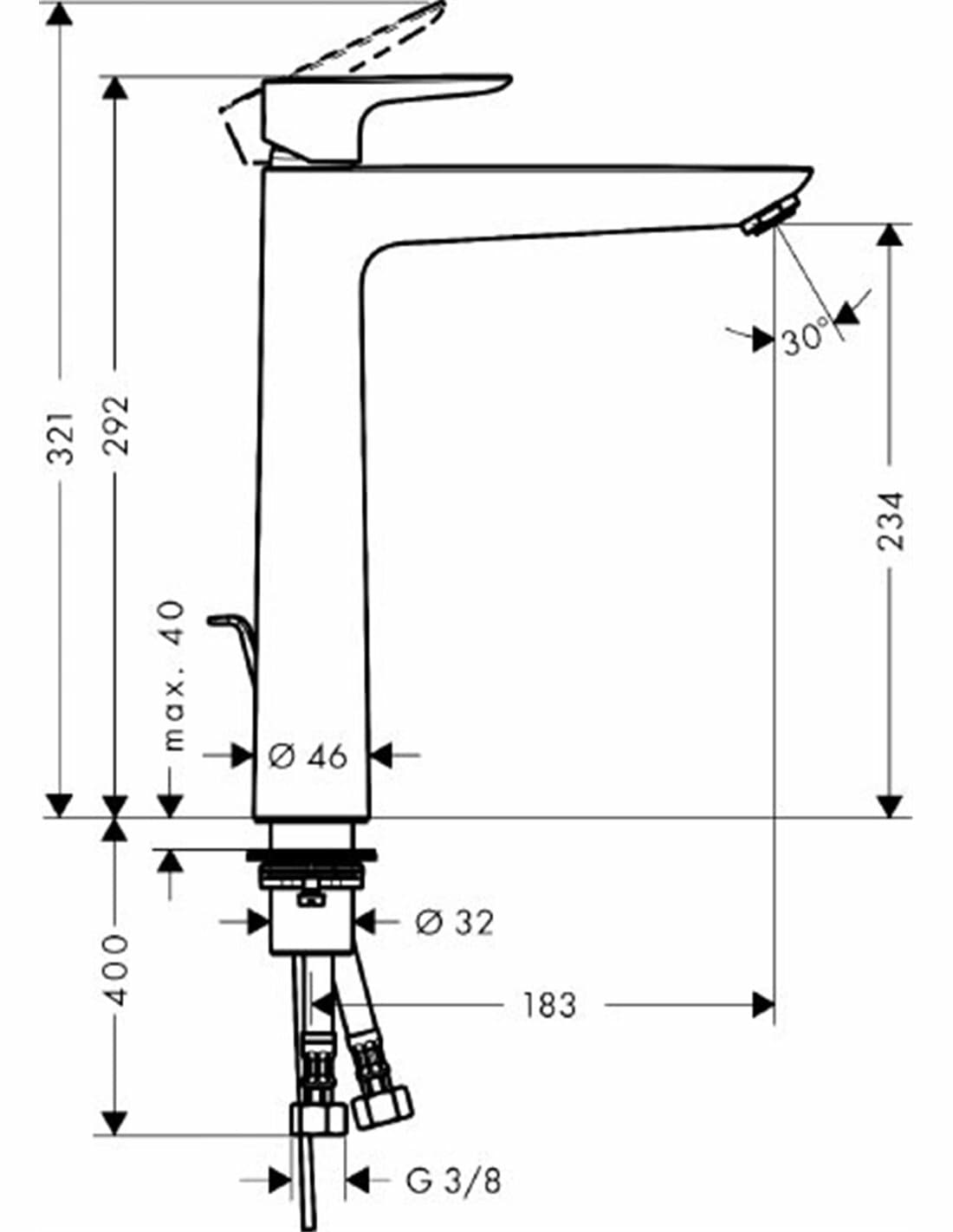 Mitigeur de lavabo Hansgrohe Talis E 240 avec tirette et vidage en chromé - vue 3