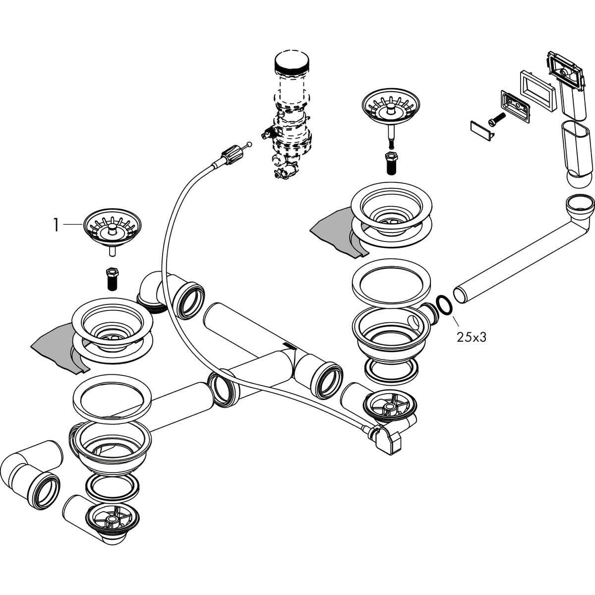 Vidage d'évier de cuisine Hansgrohe double bac avec trop-plein design - vue 3