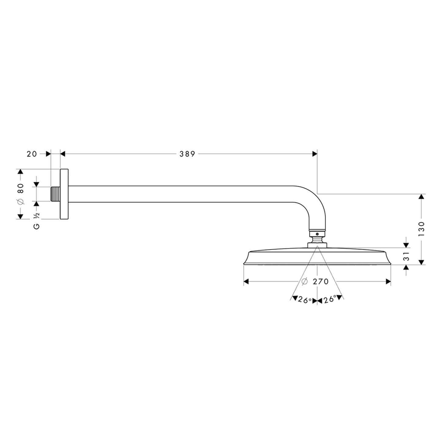 Douche de tête Hansgrohe Raindance Classic 240 1 jet avec bras de douche - vue 3