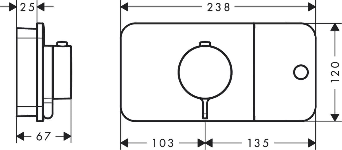Module thermostatique encastré AXOR One avec 1 fonction - vue 3