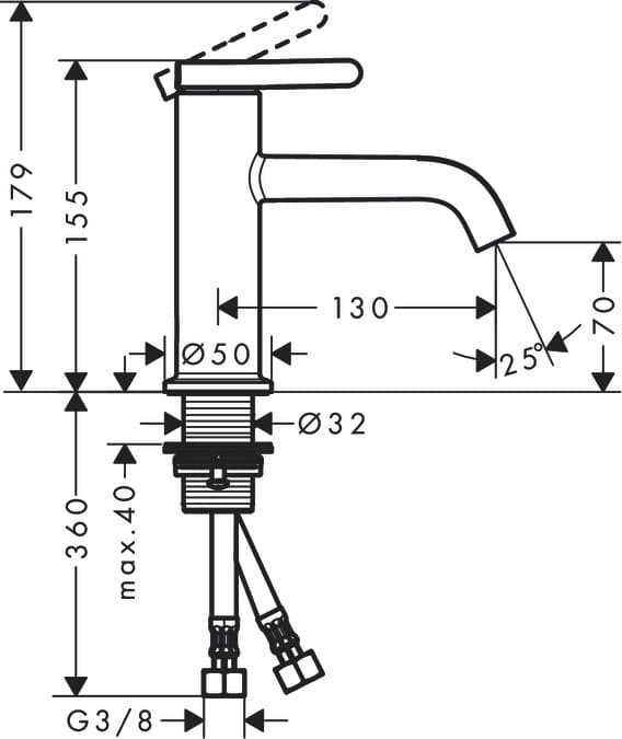 Mitigeur de lavabo AXOR One 70 avec bonde à écoulement libre en noir mat - vue 4