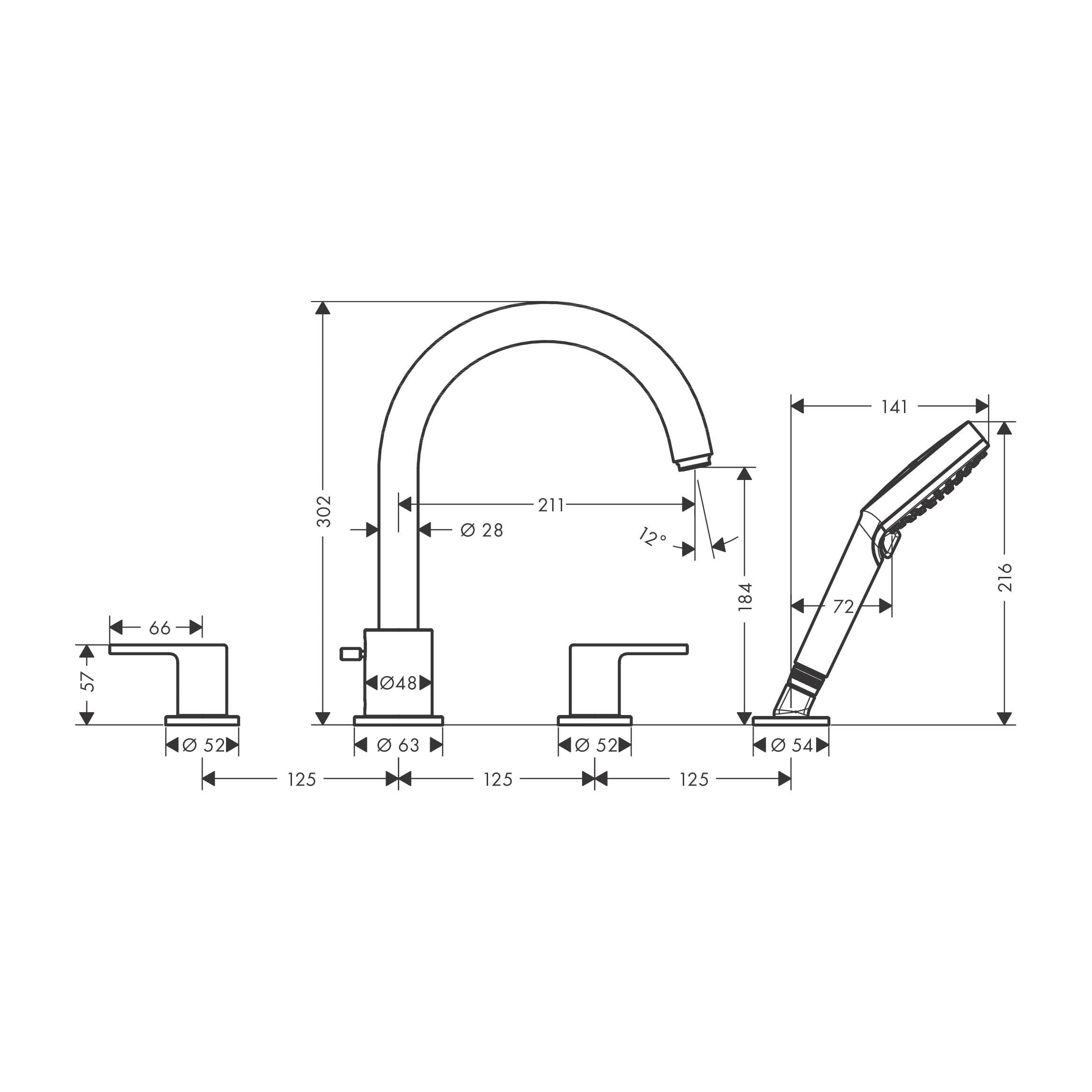 Mélangeur 4 trous pour montage sur bord de baignoire Hansgrohe Vernis Shape en noir mat - vue 3
