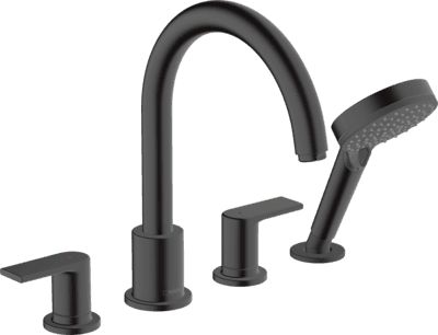 Mélangeur 4 trous pour montage sur bord de baignoire Hansgrohe Vernis Shape en noir mat