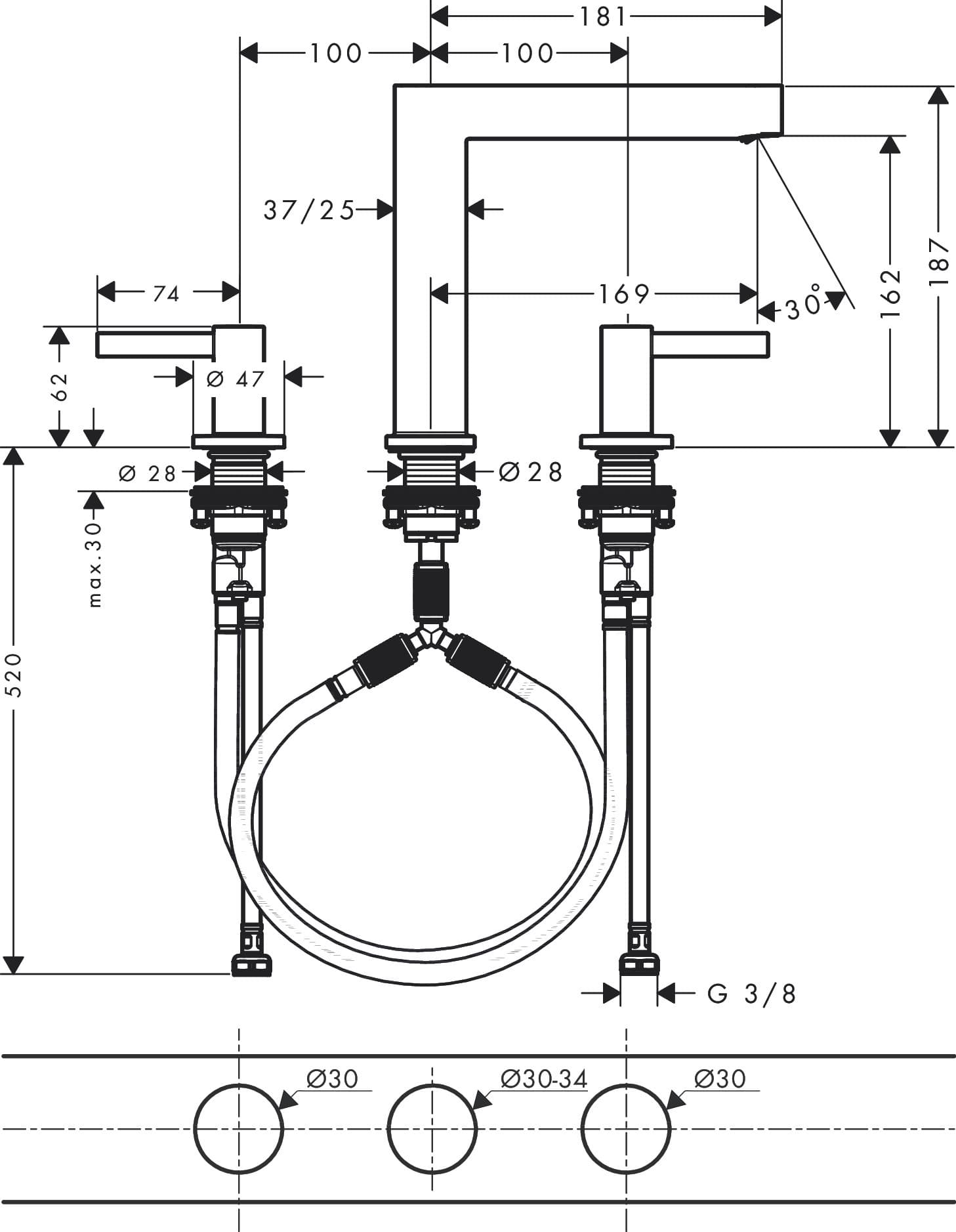 Mélangeur de lavabo 3 trous Hansgrohe Finoris 160 avec bonde push-open - vue 5