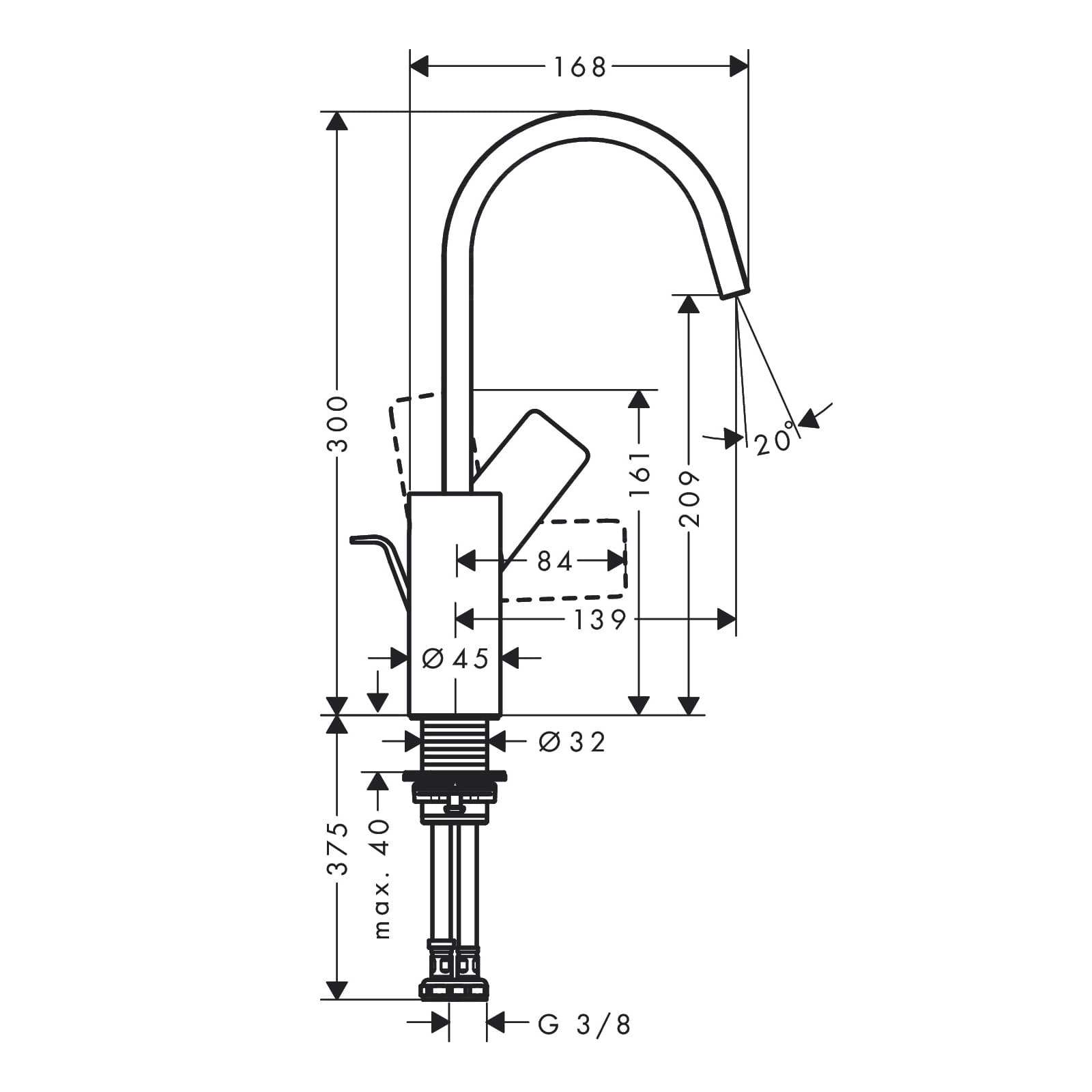 Mitigeur de lavabo Hansgrohe Vivenis 210 avec bec orientable, tirette et vidage - vue 3