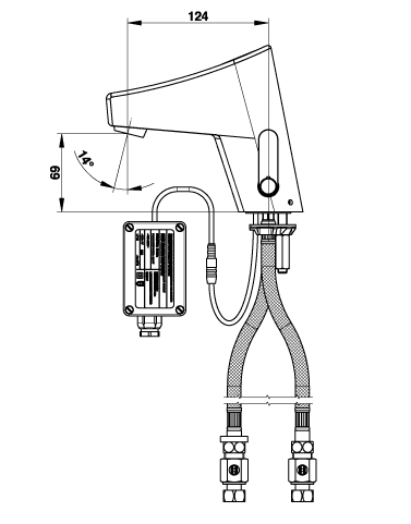 Mitigeur de lavabo sensitif sur plage sur secteur et sans robinet d'arrêt Presto Touch® en chromé / noir mat - vue 3