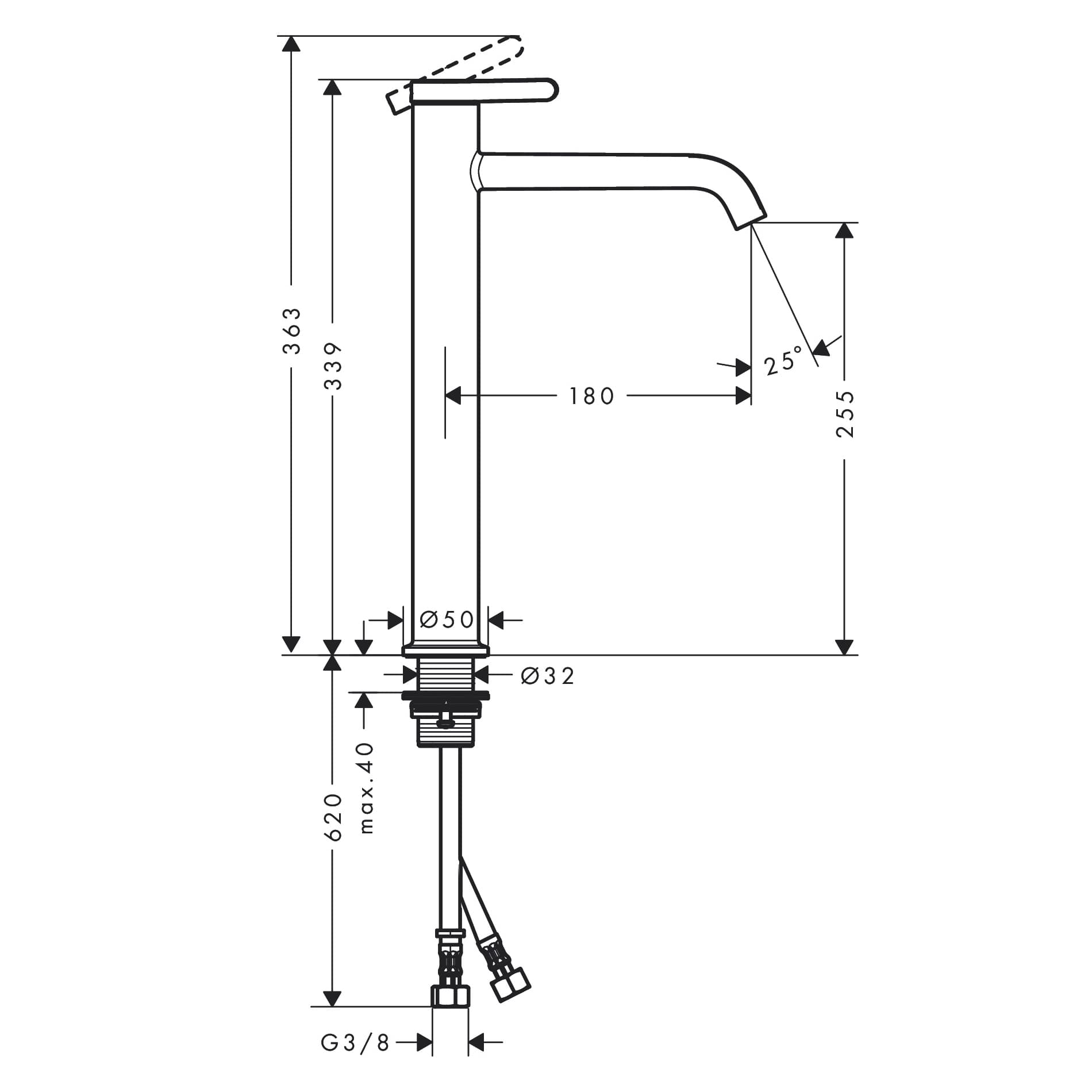 Mitigeur de lavabo AXOR One 260 avec manette et vidage - vue 3