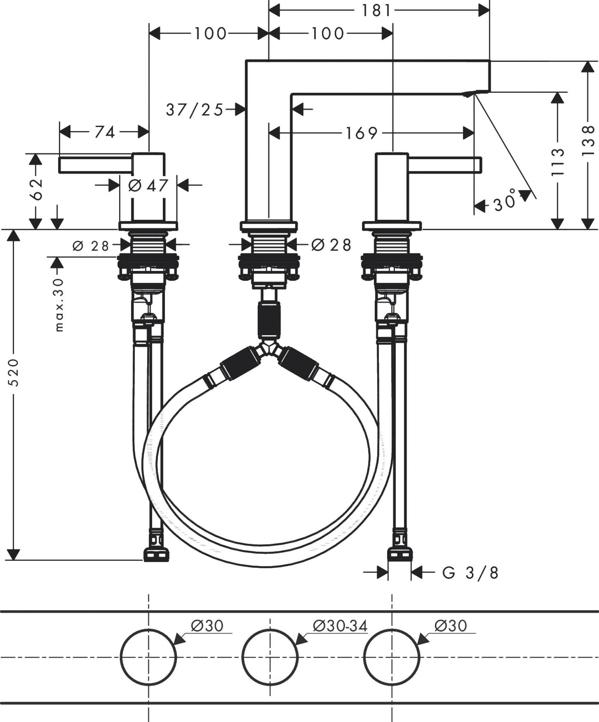 Mélangeur de lavabo 3 trous Hansgrohe Finoris 110 avec bonde push-open en noir chromé brossé - vue 4