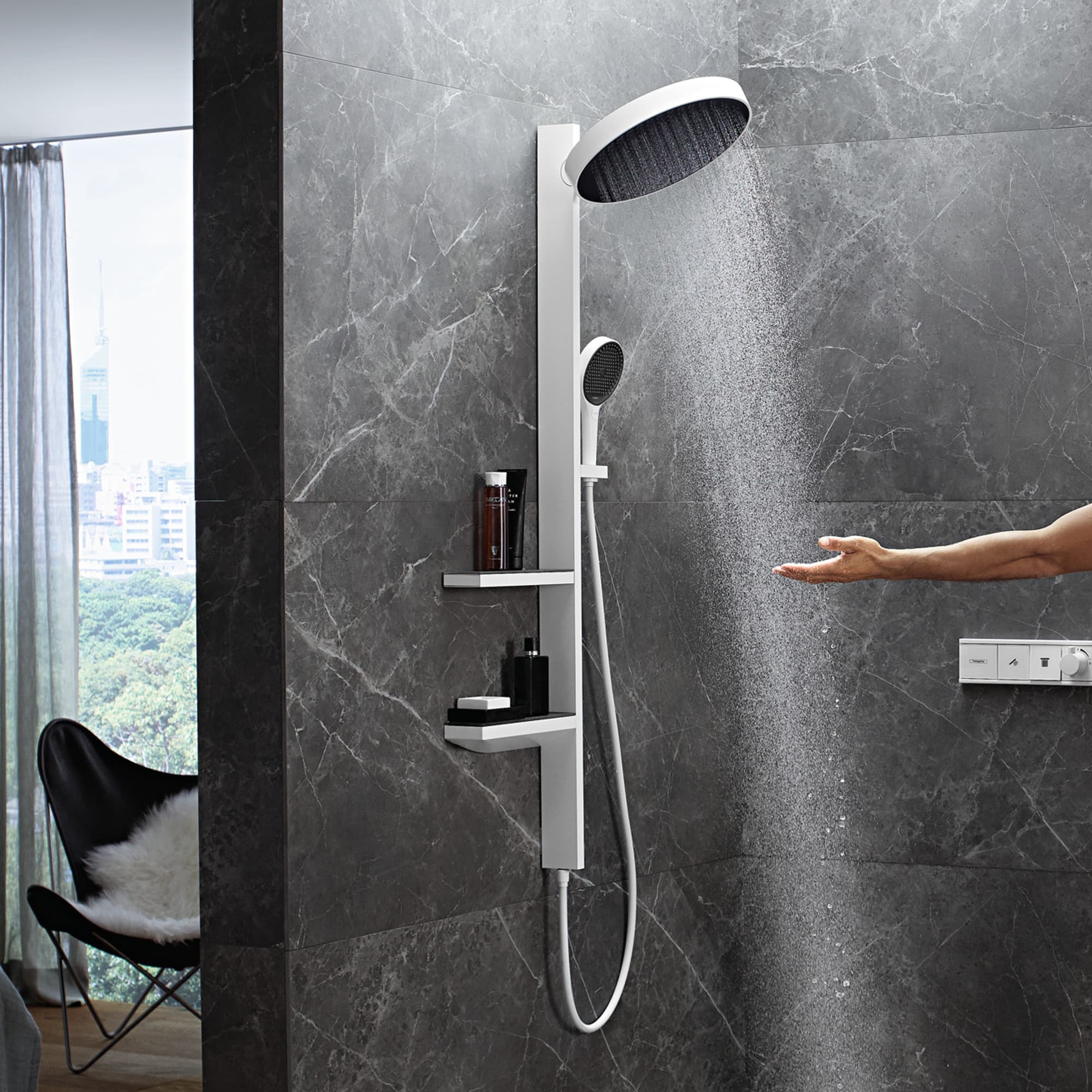 Colonne de douche Showerpipe Hansgrohe Rainfinity 360 1 jet pour installation encastrée en blanc mat - vue 6