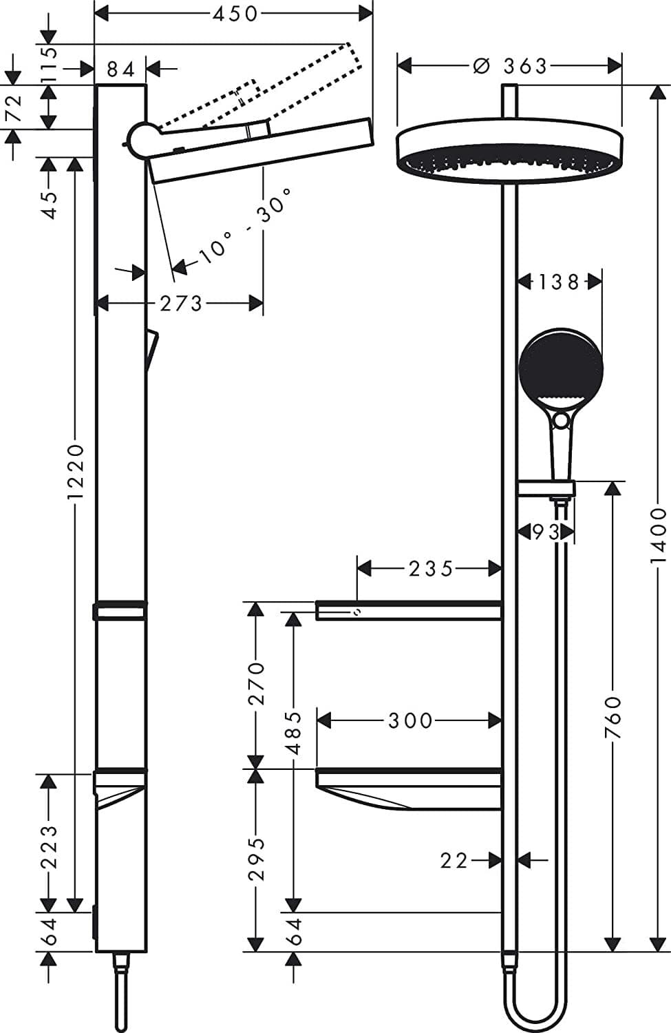 Colonne de douche Showerpipe Hansgrohe Rainfinity 360 1 jet pour installation encastrée en blanc mat - vue 9