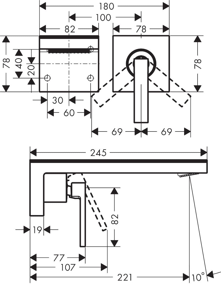 Mitigeur de lavabo encastré AXOR MyEdition sans plaque, bec 221 mm avec bonde à écoulement libre en doré brossé - vue 3