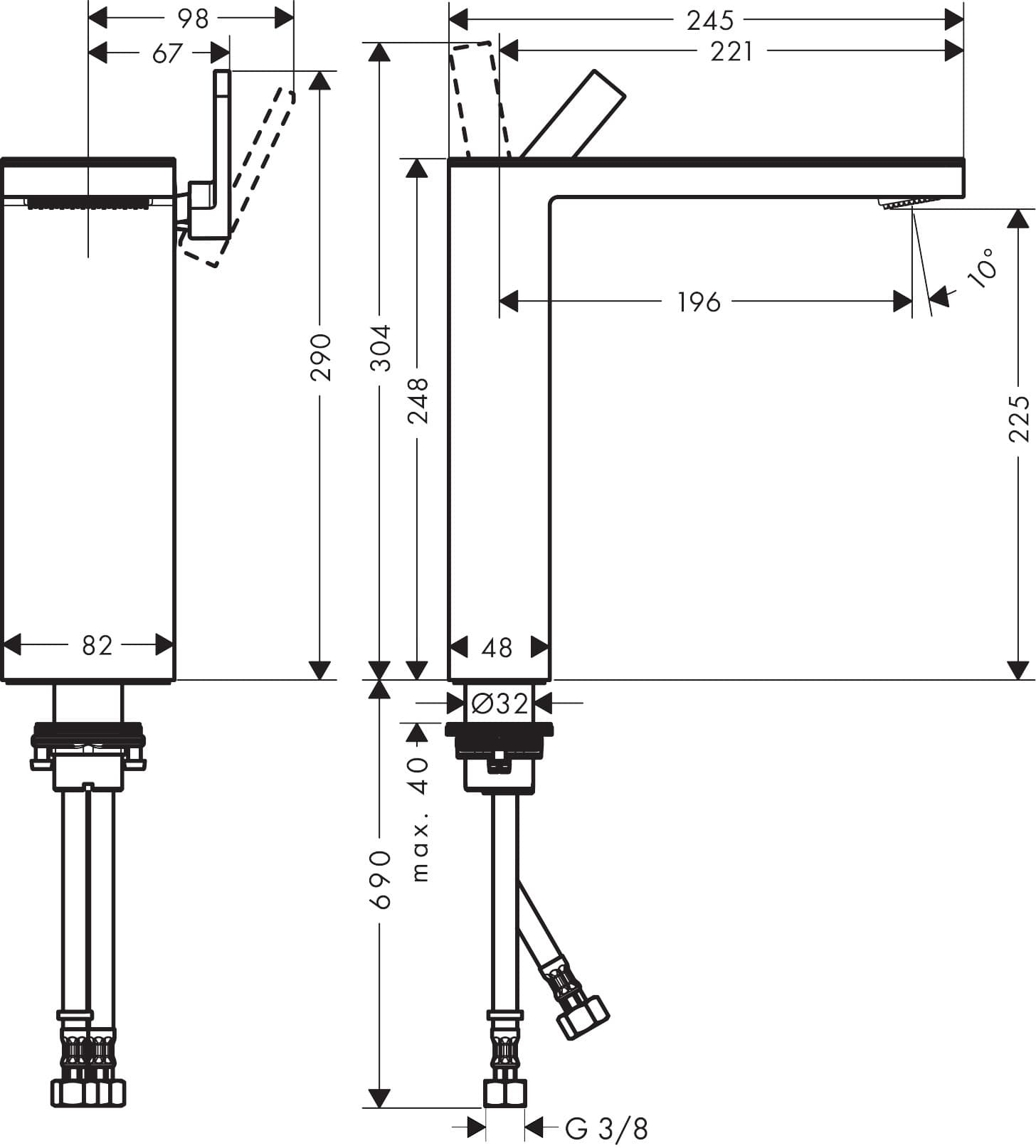 Mitigeur de lavabo AXOR MyEdition 230 sans plaque, avec bonde push-open en noir chromé brossé - vue 3