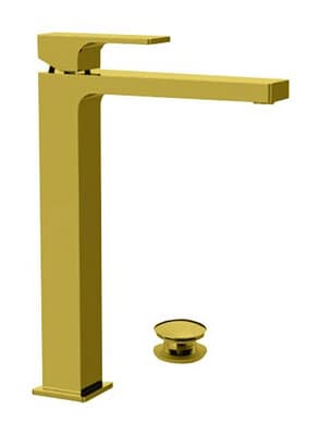 Mitigeur de lavabo rehaussé Remer Absolute 255.9 avec vidage clic-clac en laiton or brossé