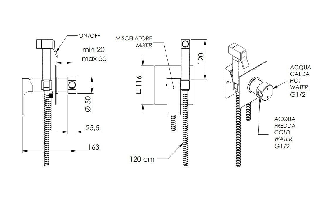 Ensemble hygiénique de WC Remer Absolute  en laiton or brossé - vue 3