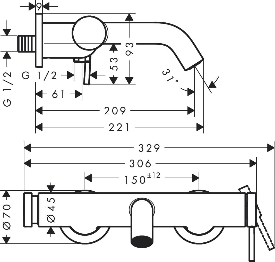 Mitigeur de bain / douche Hansgrohe Tecturis S en noir mat - vue 4