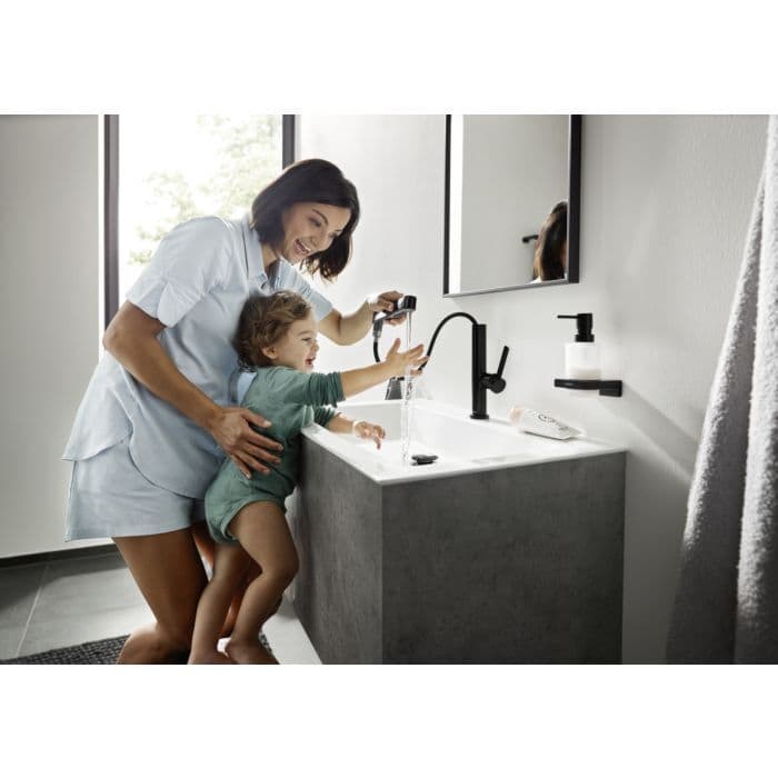 Mitigeur de lavabo Hansgrohe Finoris 230 avec douchette extractible 2 jets et bonde push-open en noir mat - vue 8