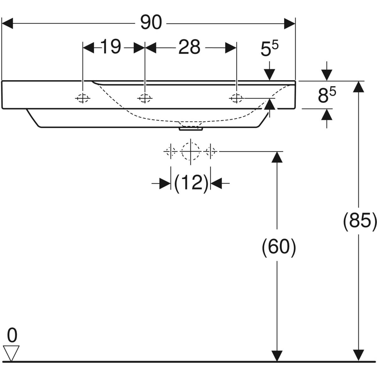 Plan-vasque Geberit Xeno² 90 cm avec espace de rangement à gauche et avec trou de robinetterie - vue 7