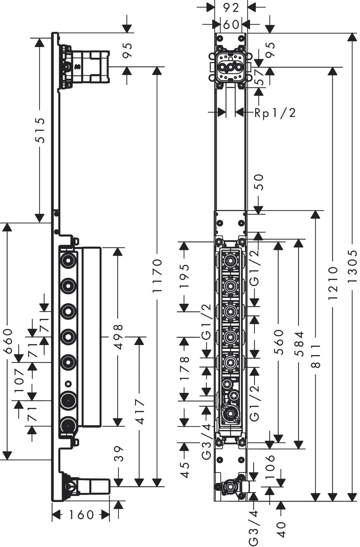 Colonne de douche thermostatique Axor ShowerComposition avec douche de tête 110/120 et douchette d’épaule, en noir mat - vue 3