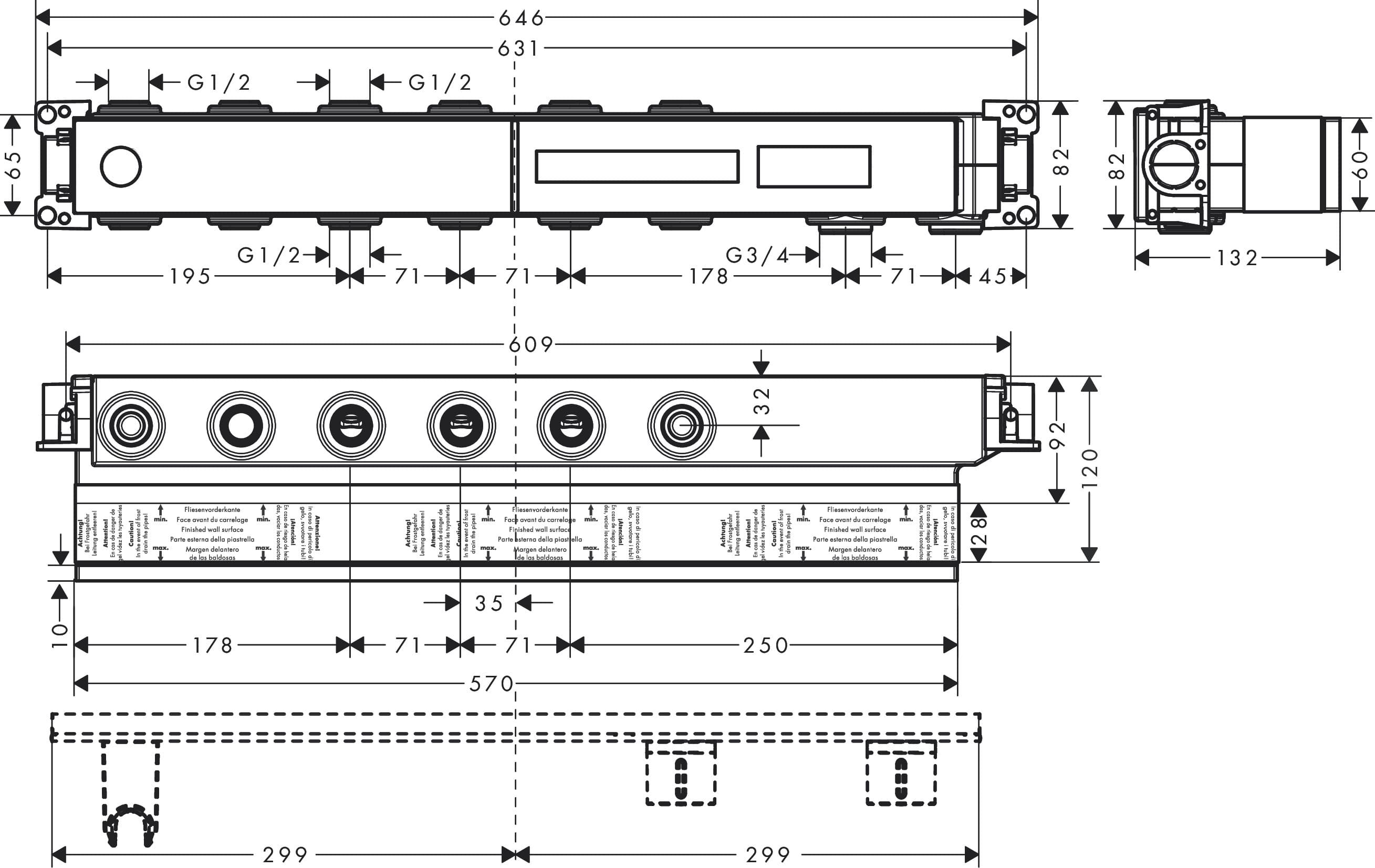 Corps d'encastrement pour module thermostatique encastré avec 4 fonctions - vue 3