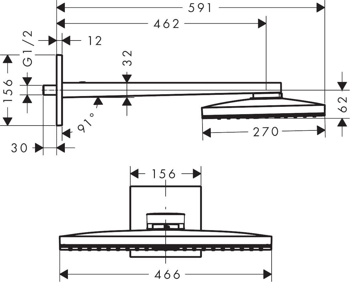 Douche de tête Axor ShowerSolutions 466 1 jet avec bras de douche 460 mm - vue 3