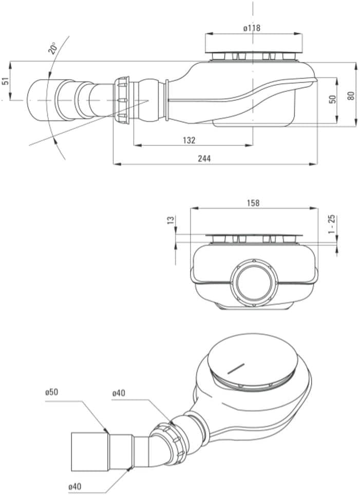 Bonde chromé Deante pour receveur de douche avec sortie 90 mm - débit d'évacuation 43 L/min - vue 5