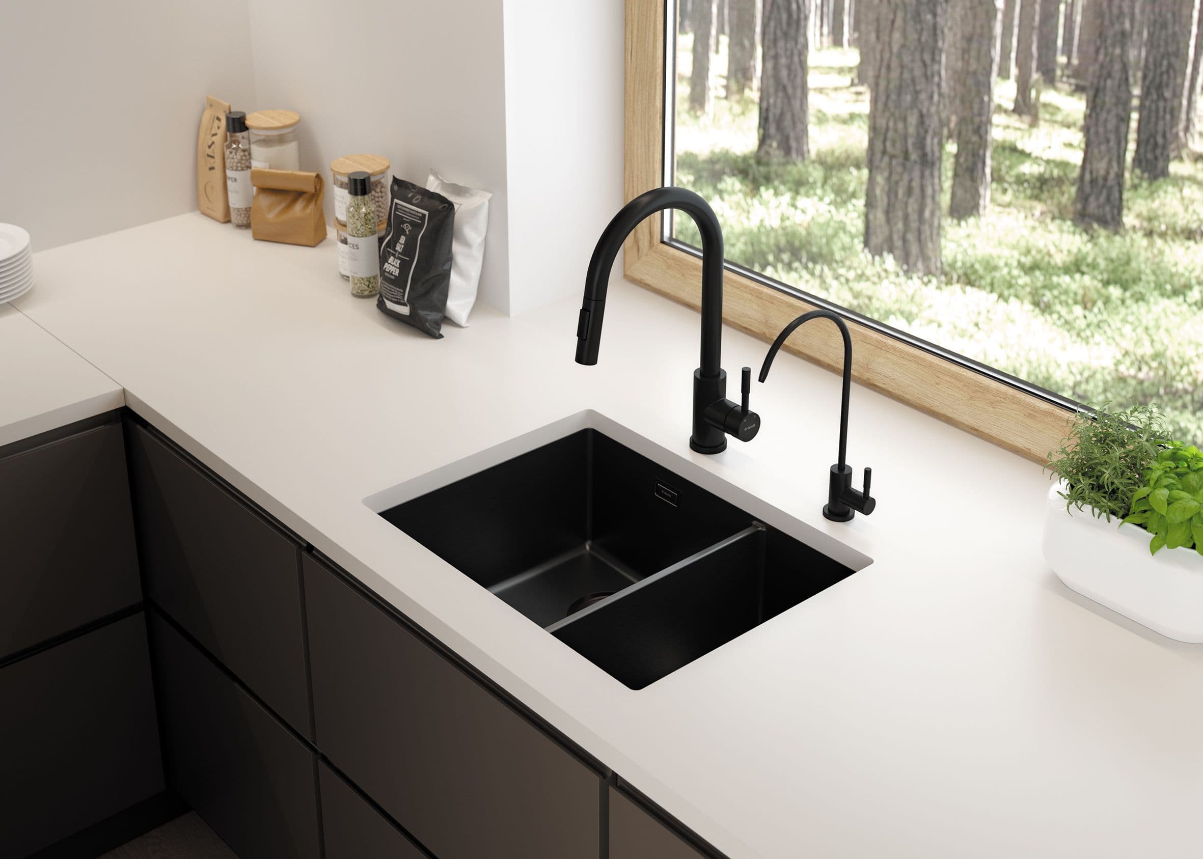 Mitigeur de cuisine Deante Lima avec douchette extractible en noir mat - vue 3