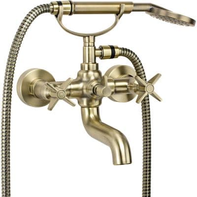 Mélangeur de bain / douche Deante Temisto avec flexible et douchette à main en PVD laiton brossé
