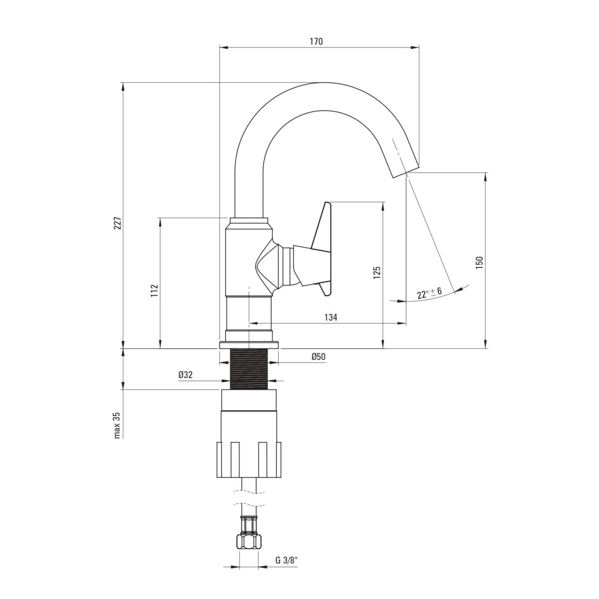 Mitigeur de lavabo Deante Temisto 150 sans bonde en PVD laiton brossé - vue 6