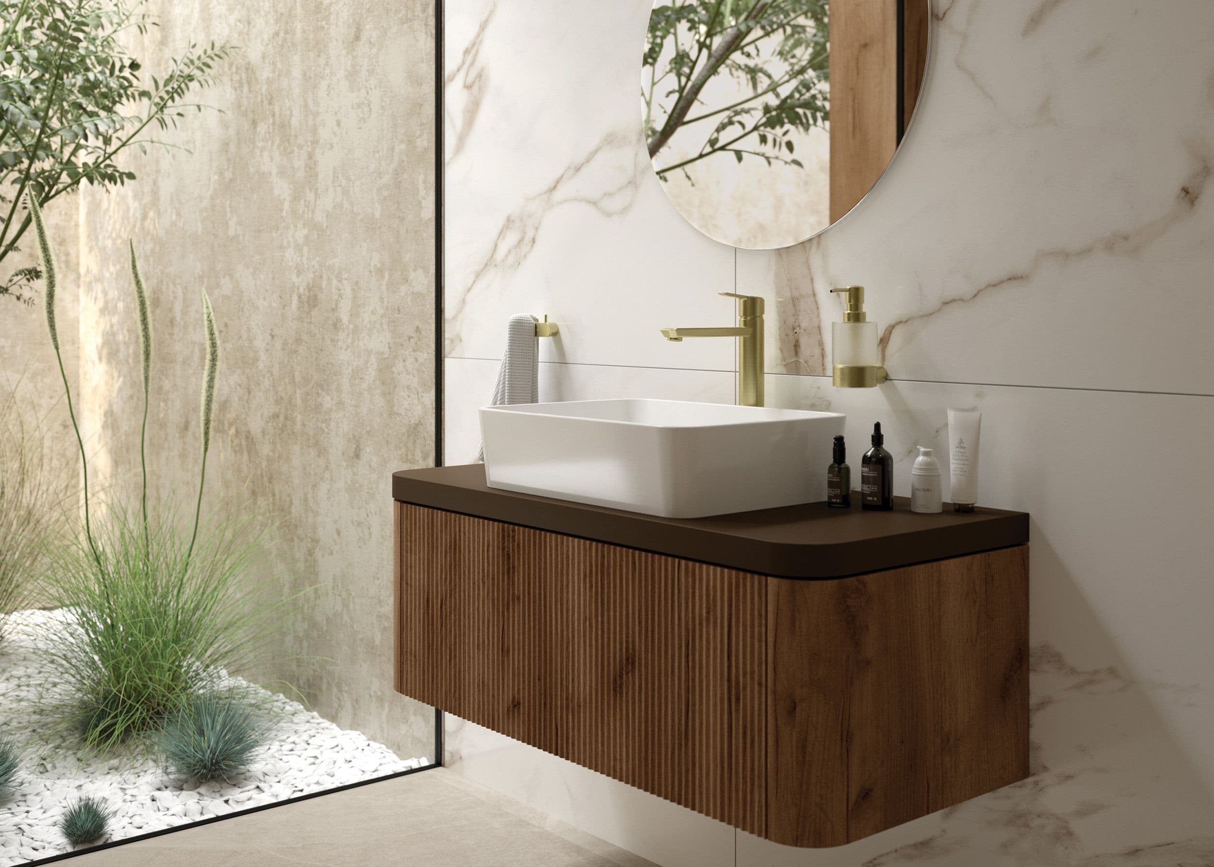 Mitigeur de lavabo rehaussé Deante Arnika 225 sans bonde en PVD or brossé - vue 9