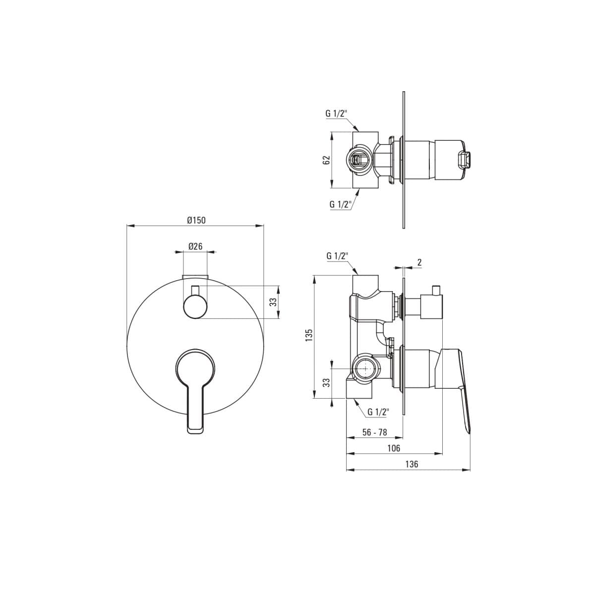 Ensemble de douche encastré Deante Arnika 250 en PVD or brossé - vue 7