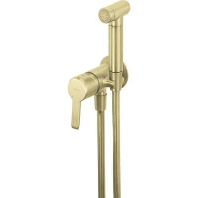 Ensemble hygiénique de WC avec mitigeur encastré Deante Arnika en PVD or brossé avec flexible de 120 cm