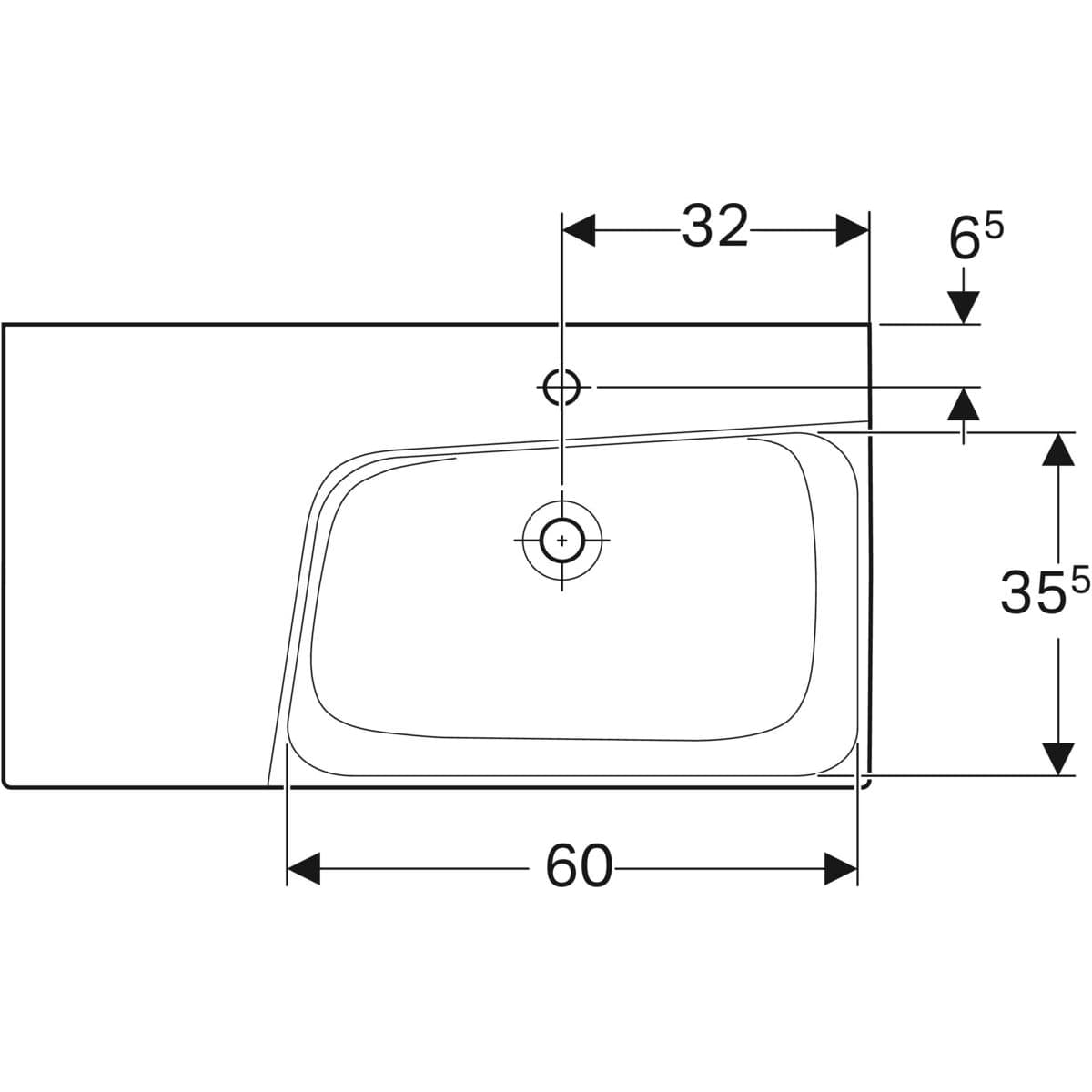 Plan-vasque Geberit Xeno² 90 cm avec espace de rangement à gauche et avec trou de robinetterie - vue 6