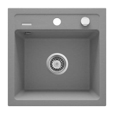 Évier de cuisine encastrable simple bac granit Deante Zorba 44 x 44 cm en gris métallisé avec vidage télescopique gain de place