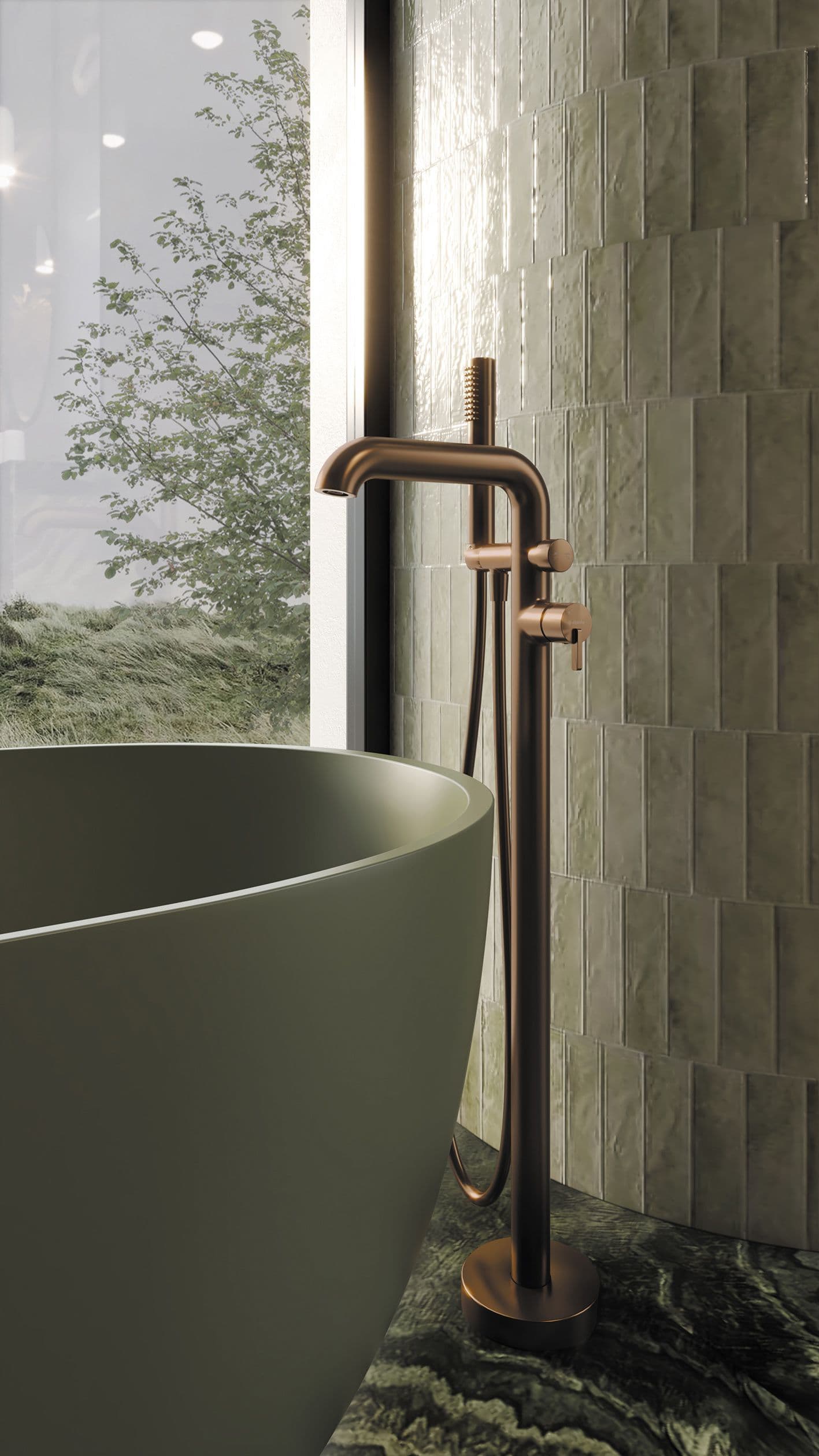 Mitigeur de bain / douche Deante Silia pour montage au sol en PVD bronze brossé - vue 3