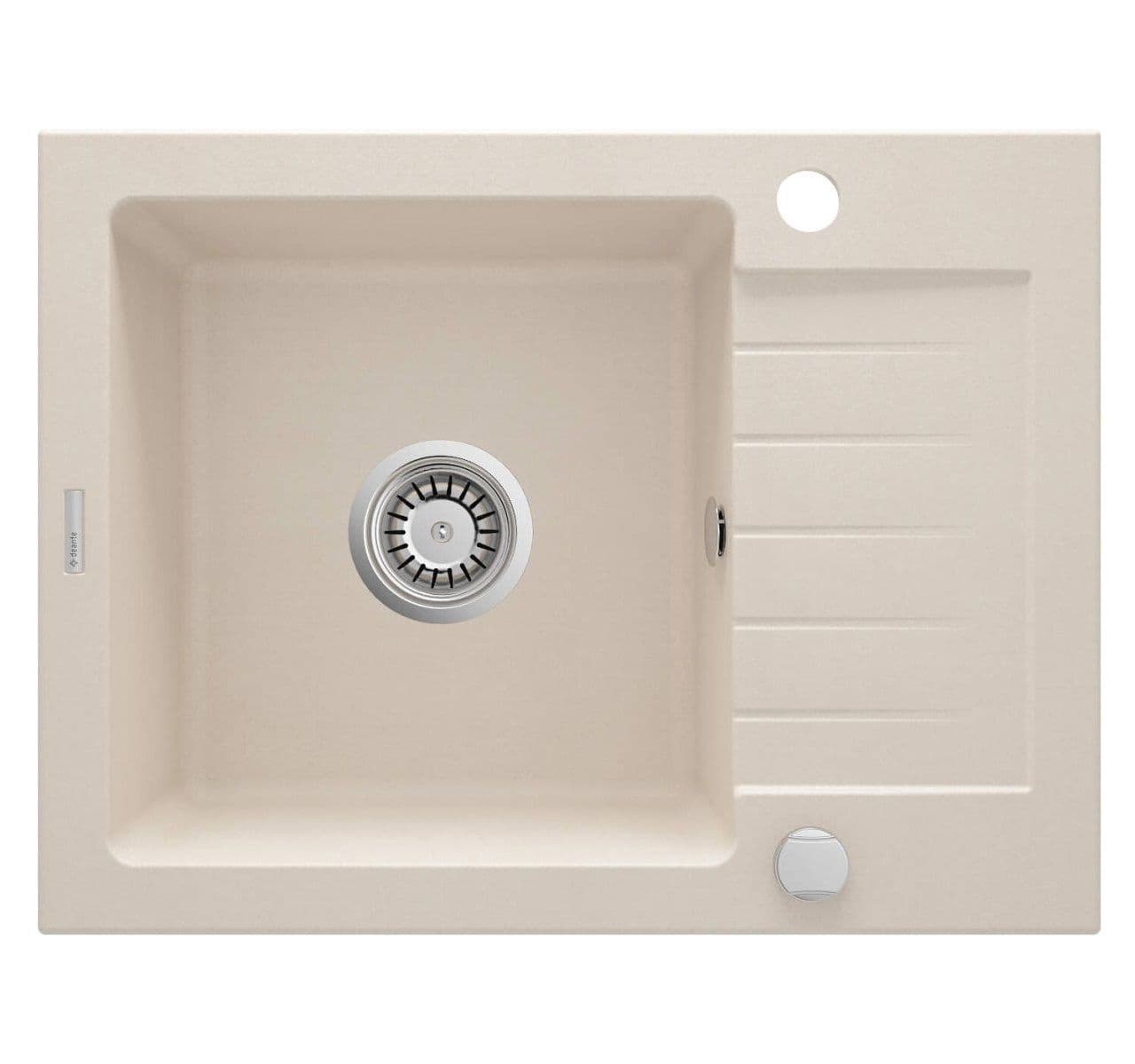 Évier de cuisine encastrable simple bac granit Deante Zorba 58 x 44 cm en beige avec vidage télescopique gain de place