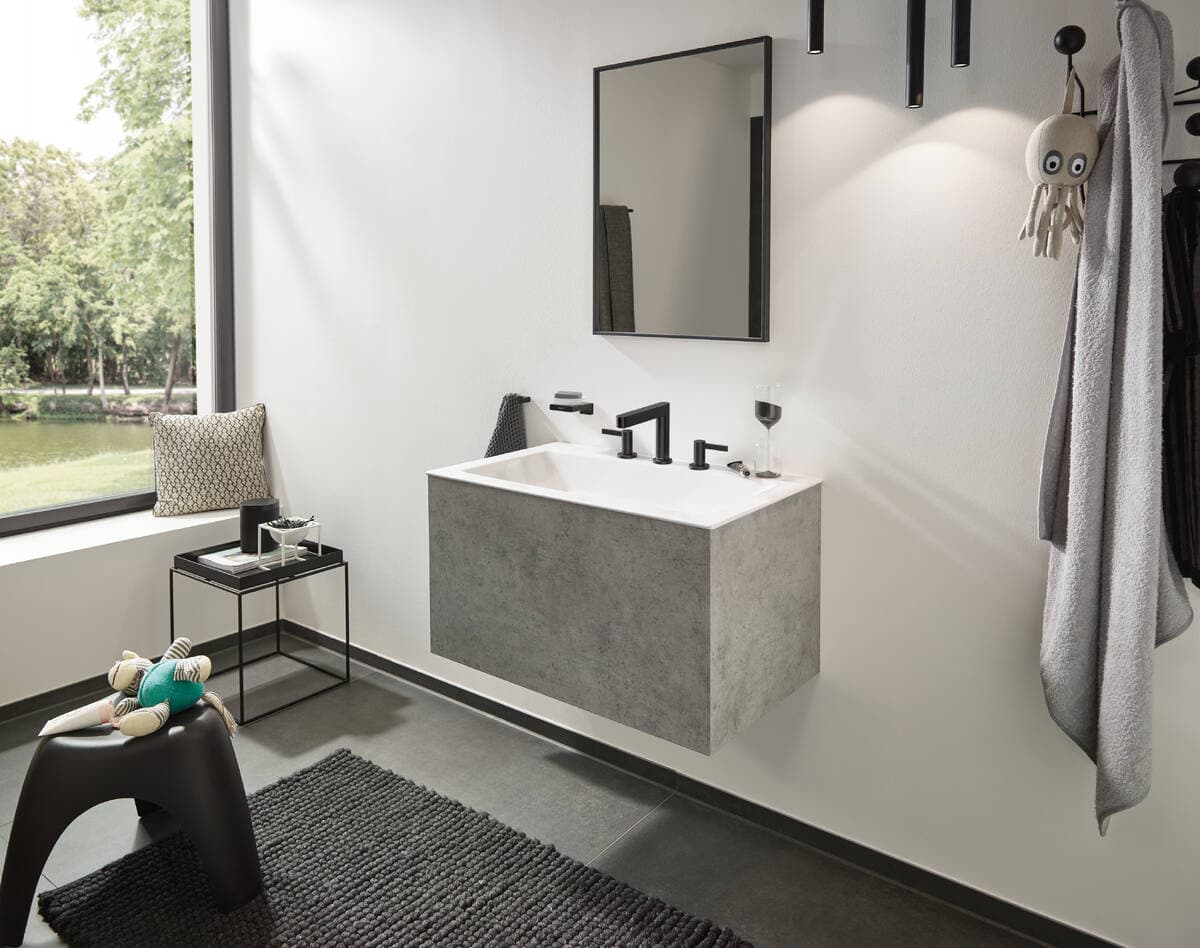 Mélangeur de lavabo 3 trous Hansgrohe Finoris 110 avec bonde push-open en noir chromé brossé - vue 3