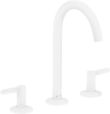 Mélangeur de lavabo 3 trous AXOR One 170 avec poignées manettes et bonde push-open en blanc mat
